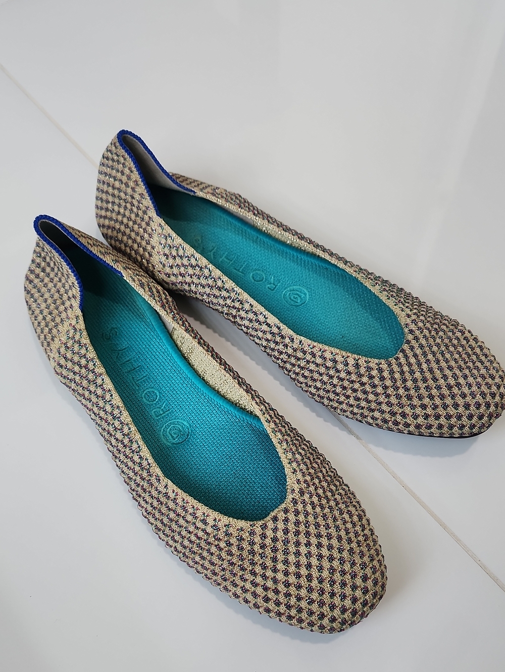 Rothy's Multi Color Metallic Square Toe Ballet Flats